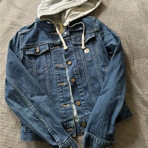 Carhartt Blue Denim Jacket with Gray Hood
